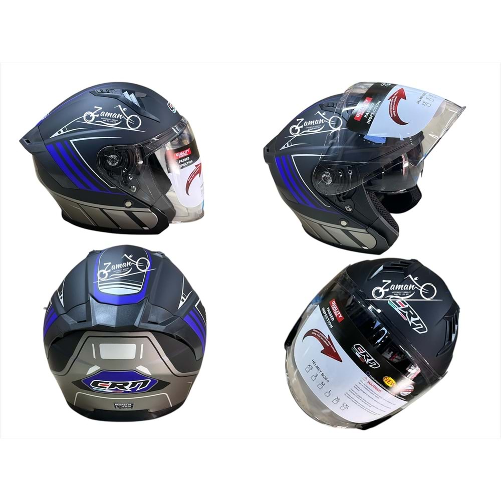 KASK ÇENESİZ GÖZLÜKLÜ CRN (MAT SİYAH - MAVİ) (L)