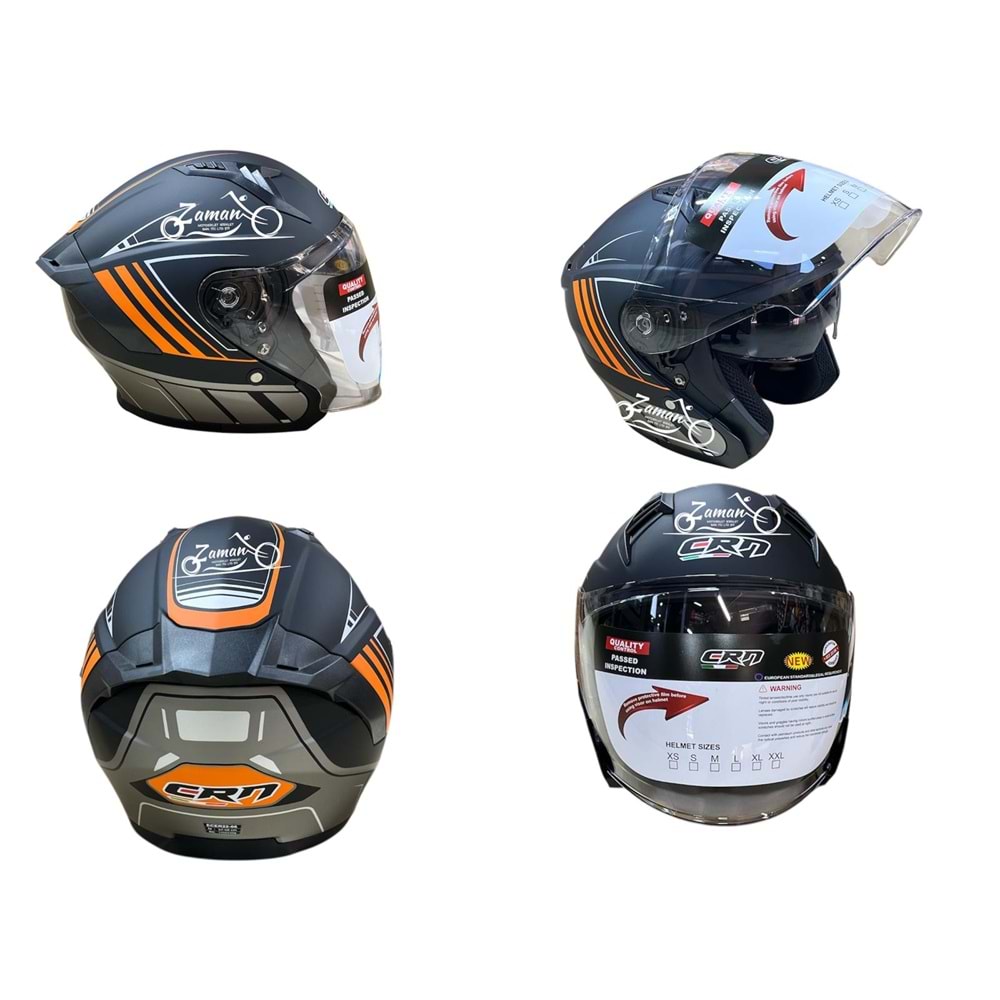KASK ÇENESİZ GÖZLÜKLÜ CRN (MAT SİYAH - TURUNCU) (XL)