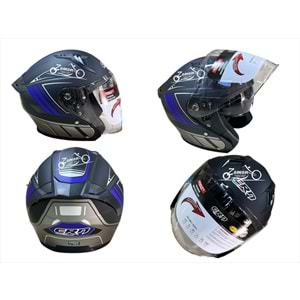 KASK ÇENESİZ GÖZLÜKLÜ CRN (MAT SİYAH - MAVİ) (L)