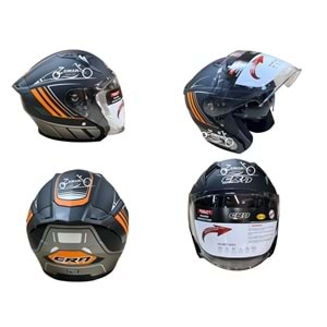 KASK ÇENESİZ GÖZLÜKLÜ CRN (MAT SİYAH - TURUNCU) (L)