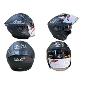 KASK ÇENESİZ GÖZLÜKLÜ CRN (MAT SİYAH) (XL)