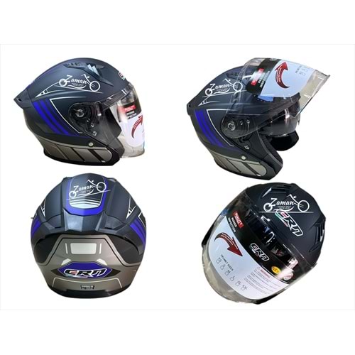KASK ÇENESİZ GÖZLÜKLÜ CRN (MAT SİYAH - MAVİ) (L)