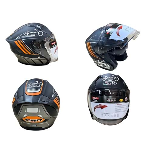 KASK ÇENESİZ GÖZLÜKLÜ CRN (MAT SİYAH - TURUNCU) (XL)